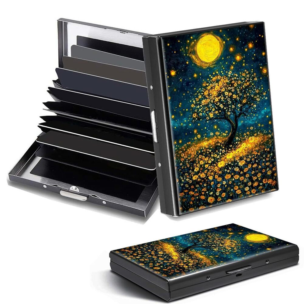 8452 Credit Card Holder, Art Tree Moon Design Mini RFID Blocking Aluminum
